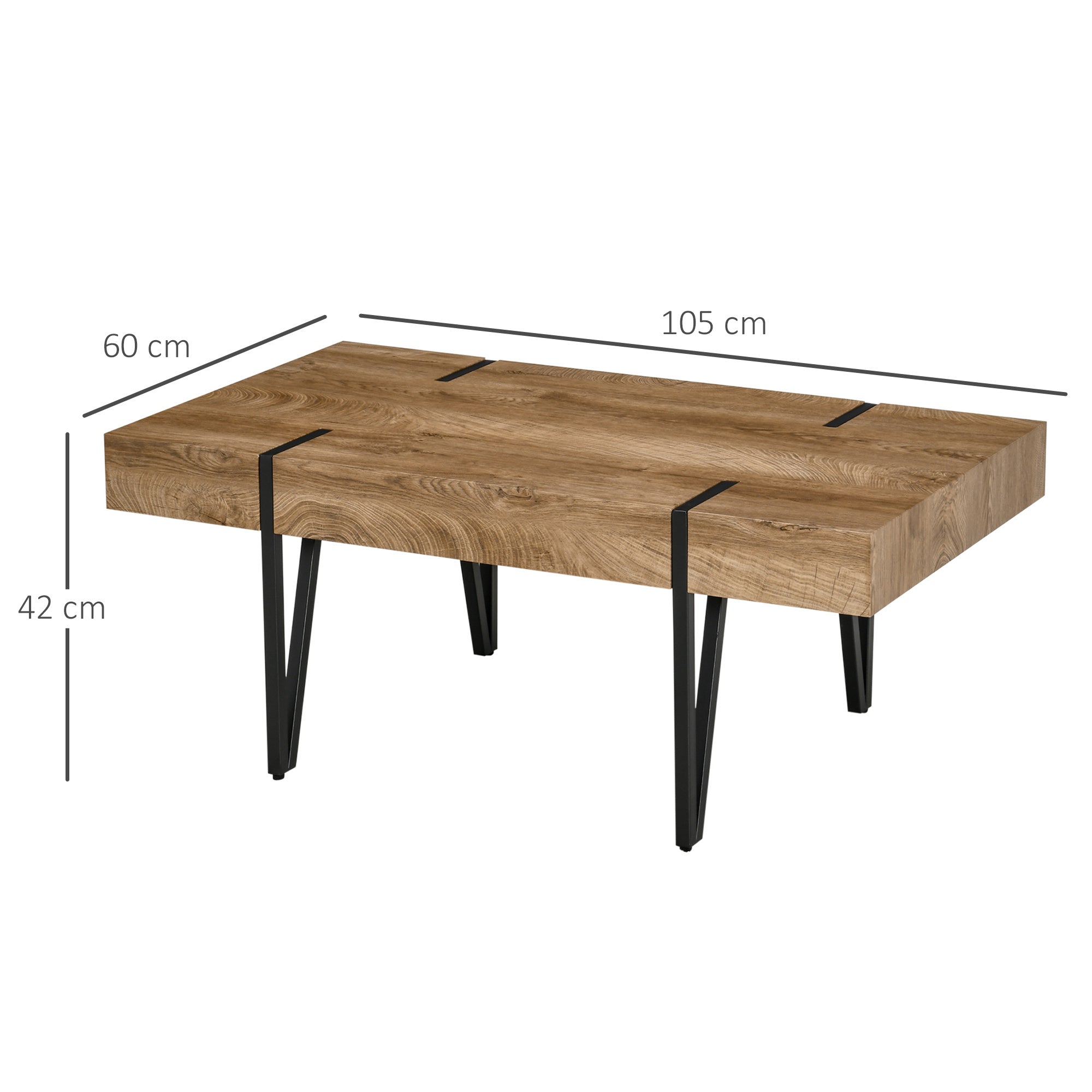 HOMCOM Table basse rectangulaire de style industriel Base en métal noir en épingle à cheveux Plateau à l'aspect ancien Base en bois