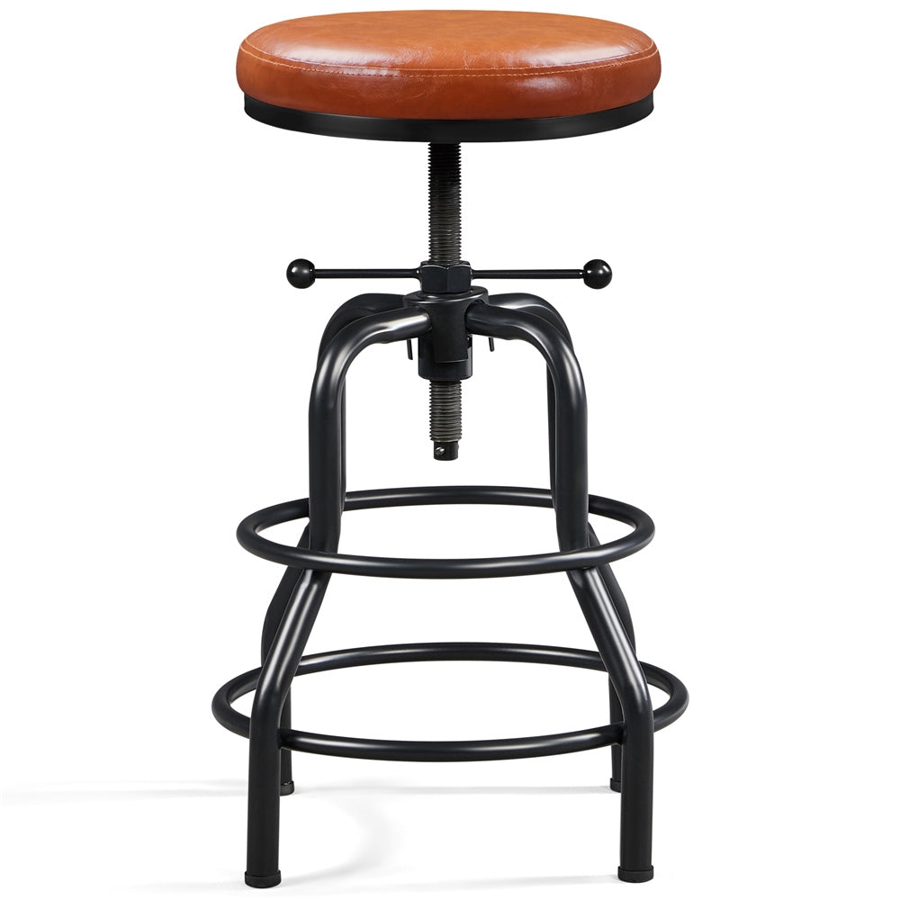 Costoffs Tabouret de Bar Industriel en Similicuir Tabouret Haut Rond Réglable en Hauteur avec Deux Repose-pieds