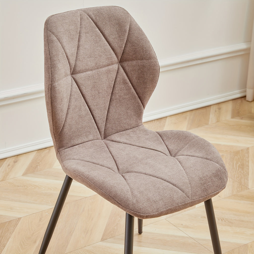 Ensemble de 4 chaises de salle à manger modernes du milieu du XXe siècle - Tissu en lin robuste et pieds en métal noir, design ergonomique sans bras, surface facile à nettoyer pour salle à manger, salon, cuisine - Compatible avec les sols en bois dur - M
