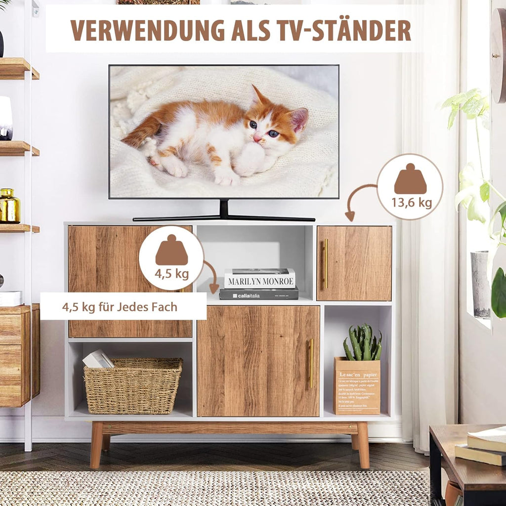 Buffet à étagères, commode, armoire de rangement, meuble en bois autoportant pour salon et chambre
