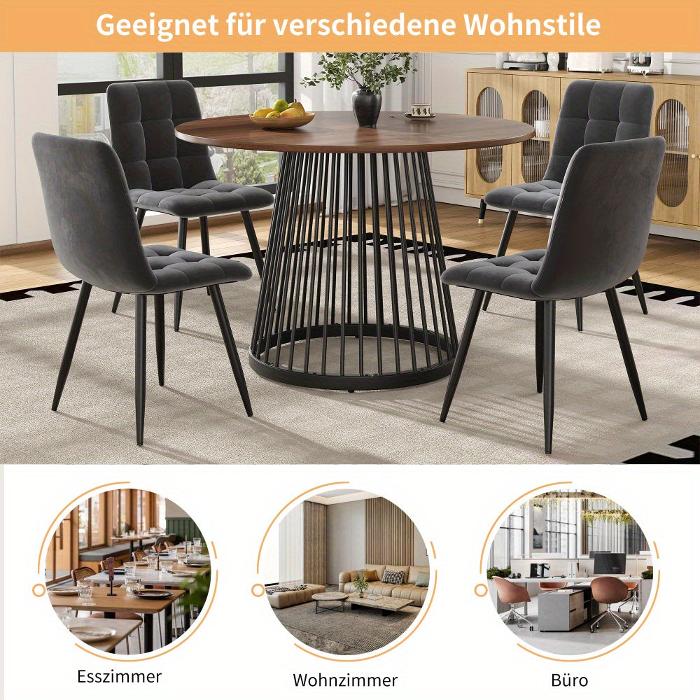 Ensembles de meubles pour salle à manger, ensembles de tables à manger (ensemble de 5), ensemble de table à manger moderne avec 4 chaises, ensembles de tables de cuisine, table ronde de cuisine, pieds en métal noir, dessus de table de couleur noisette, V
