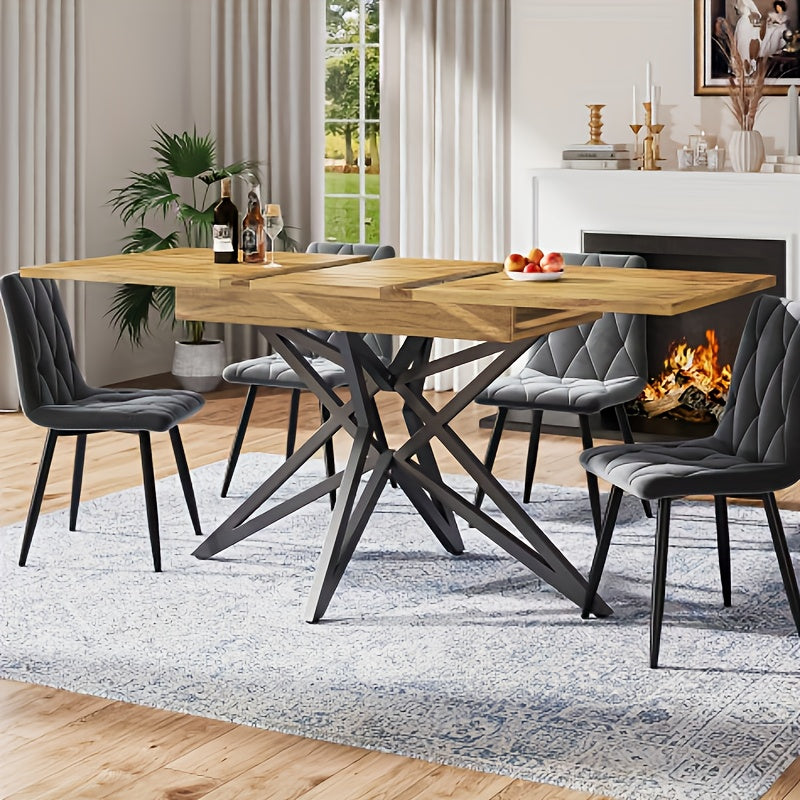 Table à Manger Moderne Dépliable 120 (160) x 80 cm, Table de Cuisine Dépliable, Table de Petit Déjeuner, Pieds en Forme d'Étoile, Pieds en Fer Noir, Plateau en Noyer/Marbre, Marron, Le Meilleur Choix pour les Restaurants, Mobilier de Restaurant,Repas Élé