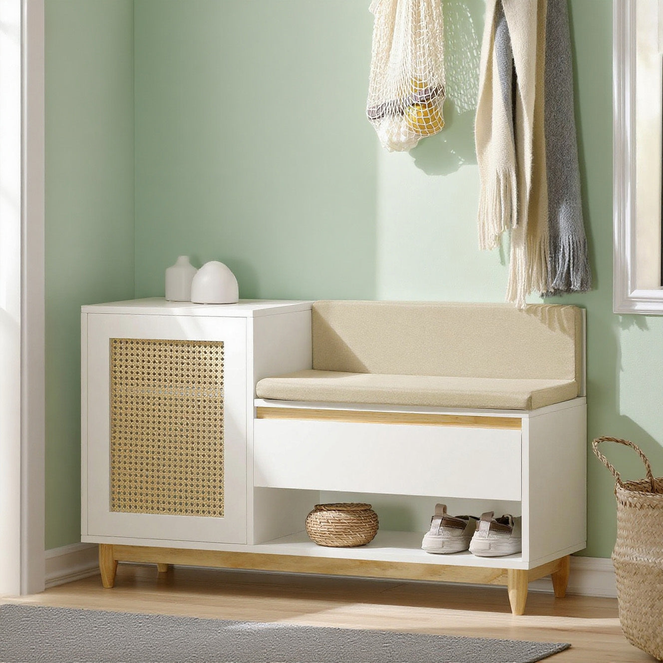SoBuy FSR128-W Portant à chaussures avec 2 étagères, 1 tiroir et 1 porte 100 x 35 x 60 cm