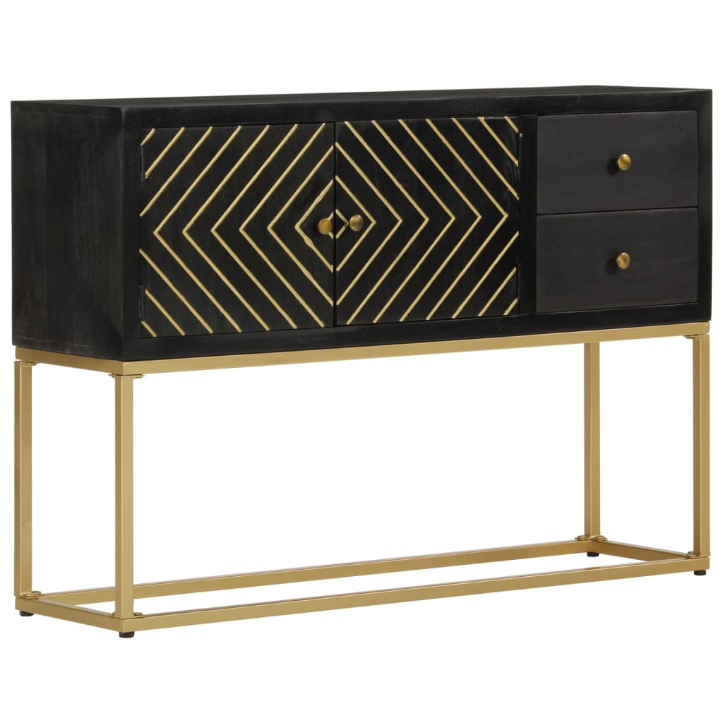 Étagère Credenza en Bois de Mango Massif Noir et Or 110x30x75 cm, Buffet Moderne, Meuble Buffet Élégant, Table Console de Rangement Tendance, Meubles de Salon de Luxe, Meuble d'Entrée Chic, Credenza en Bois Contemporaine