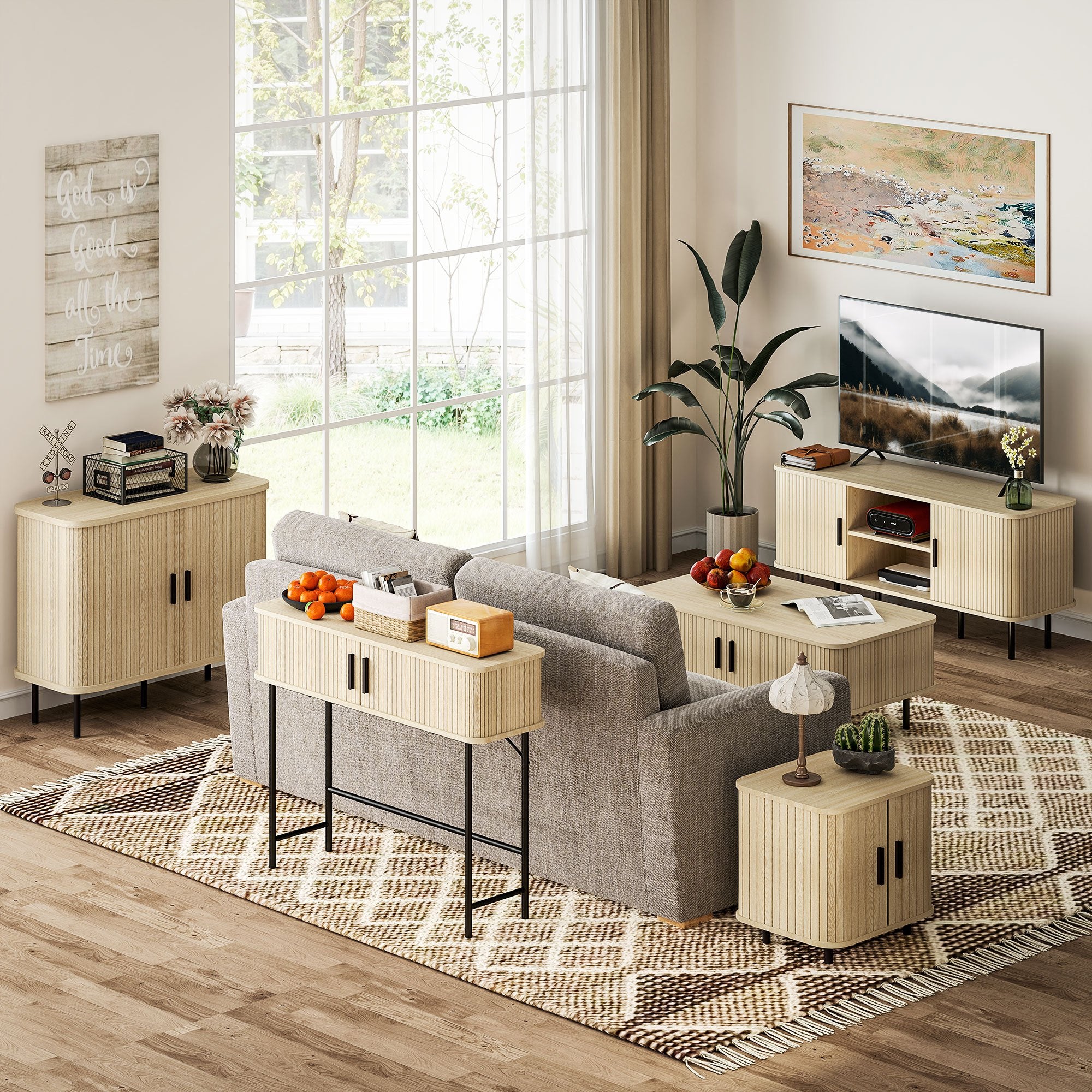 HOMCOM Table Basse pour Salon avec 2 Portes à Volets Coulissants 2 Compartiments et Pieds en Acier pour Salon Chambre 100x55x40 cm Chêne