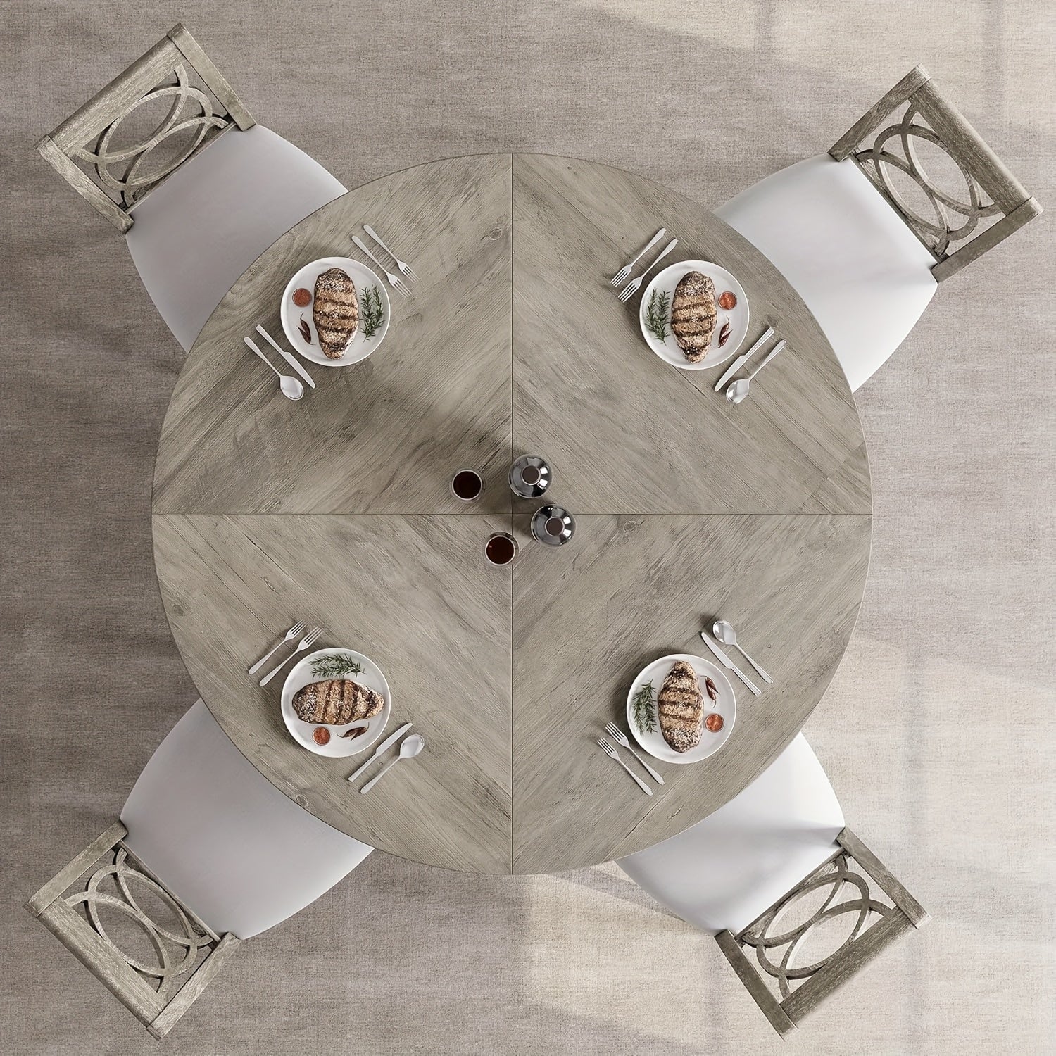 Table Ronde de Dîner 47 pouces Grande Taille pour 4 à 6 Personnes, Table de Cuisine de Ferme avec Plateau et Pieds en Bois pour Salle à Manger ou Salon