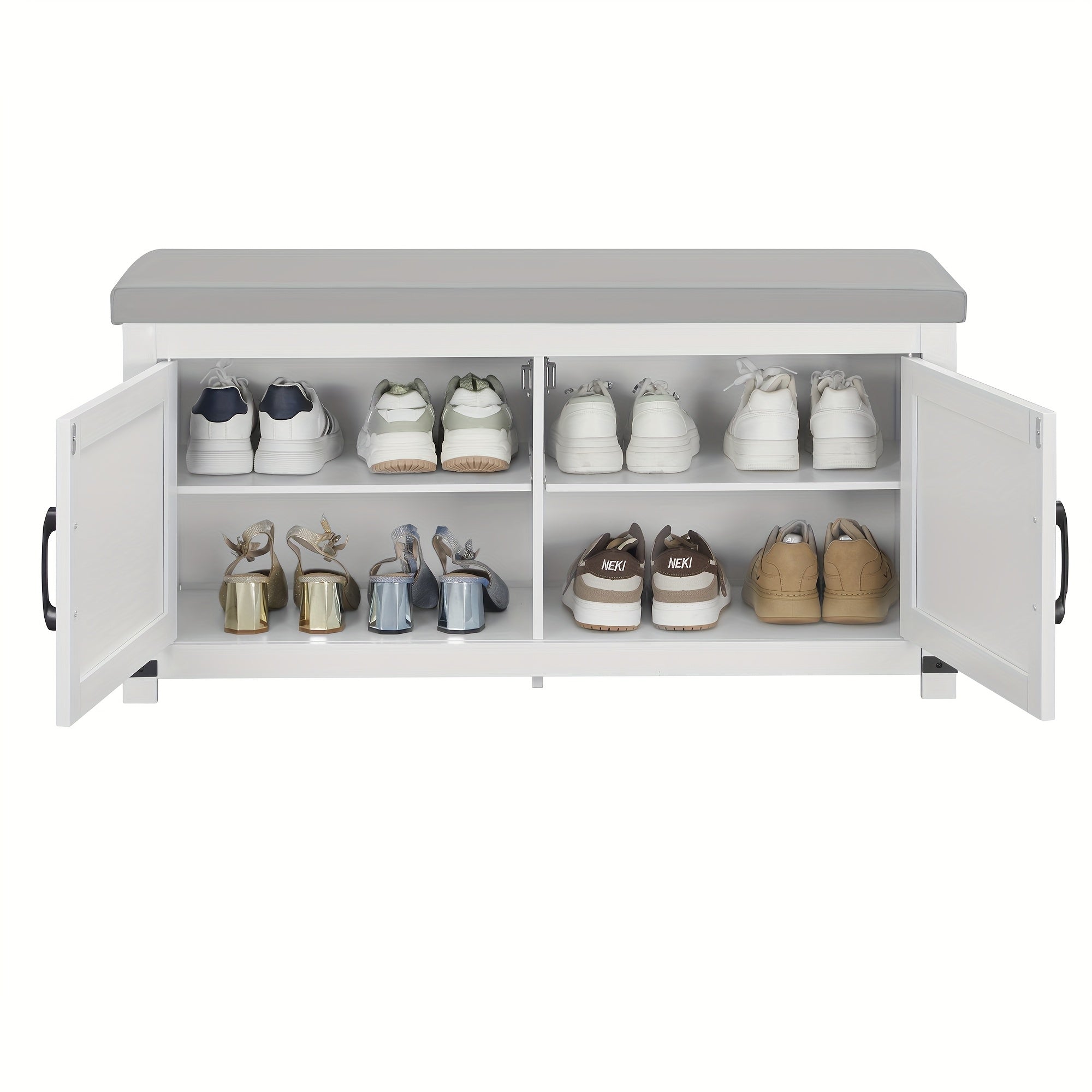 Banquette à Chaussures, Meuble à Chaussures avec Siège, Étagère à Chaussures Rembourrée, 35 x 100 x 49 cm, Capacité de Charge Jusqu'à 150 kg, pour Entrée, Salon, Couloir, Blanc