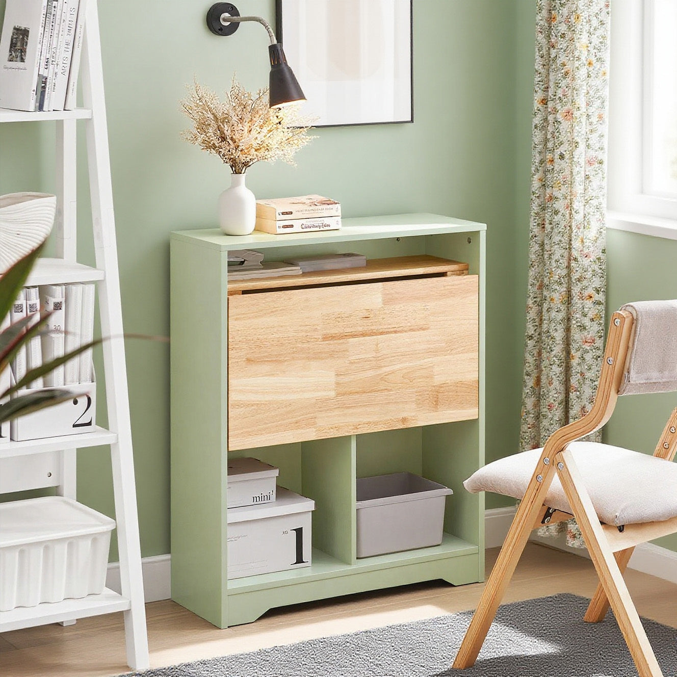 Bureau Pliant, Table d'Ordinateur Rabattable, Table de Bureau, Petite Bureau avec Etagères de Rangement SoBuy FWT104-GR
