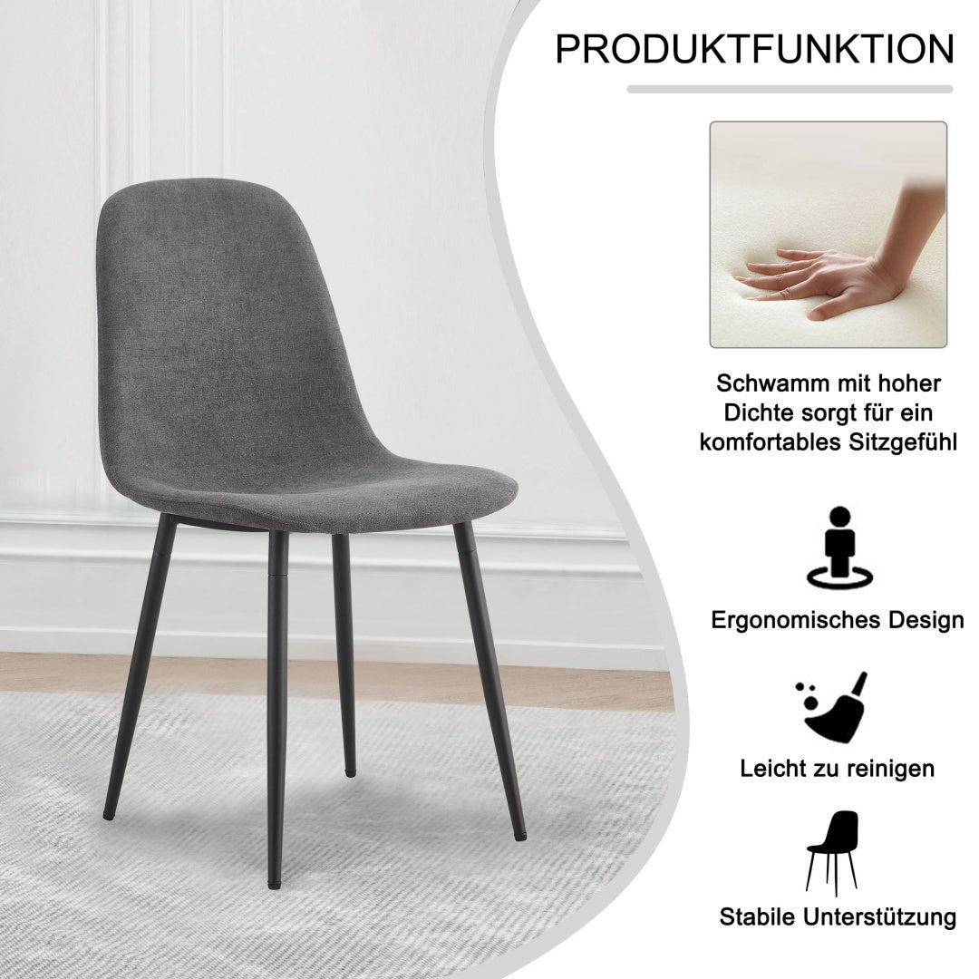 Essgruppe, (5 pièces), Table à manger avec 4 chaises Set de table de cuisine moderne, chaises à manger en design moderne avec appui à dos, jambes en métal, lin gris, jambes de table dorées